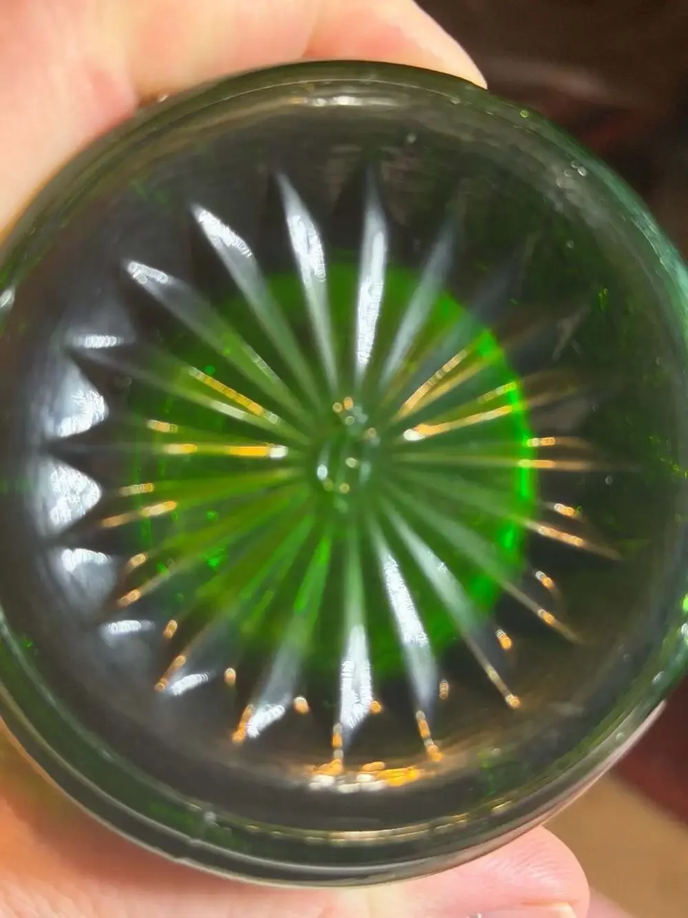 Imperial Helios Green Carnival Glass Daisy Basket